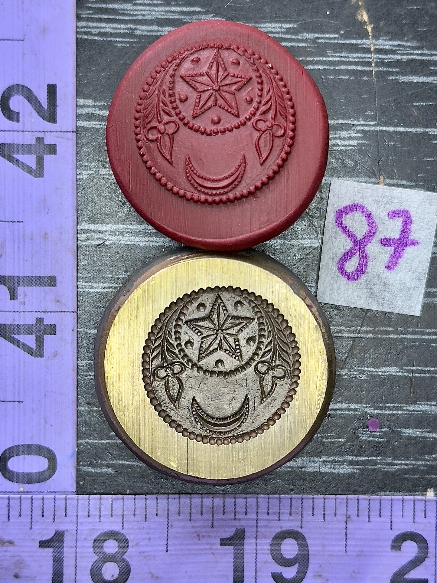 Crescent moon and star bronze impression die #87
