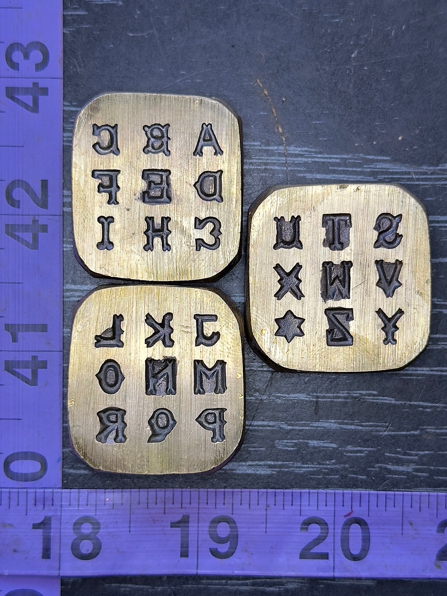 Alphabet, monogram, letters vintage bronze impression die set
