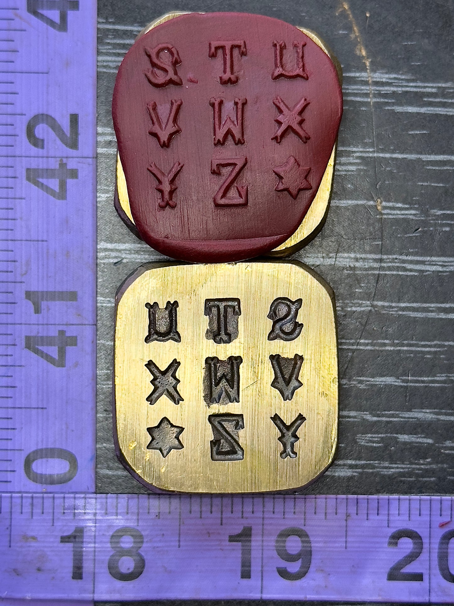 Alphabet, monogram, letters vintage bronze impression die set