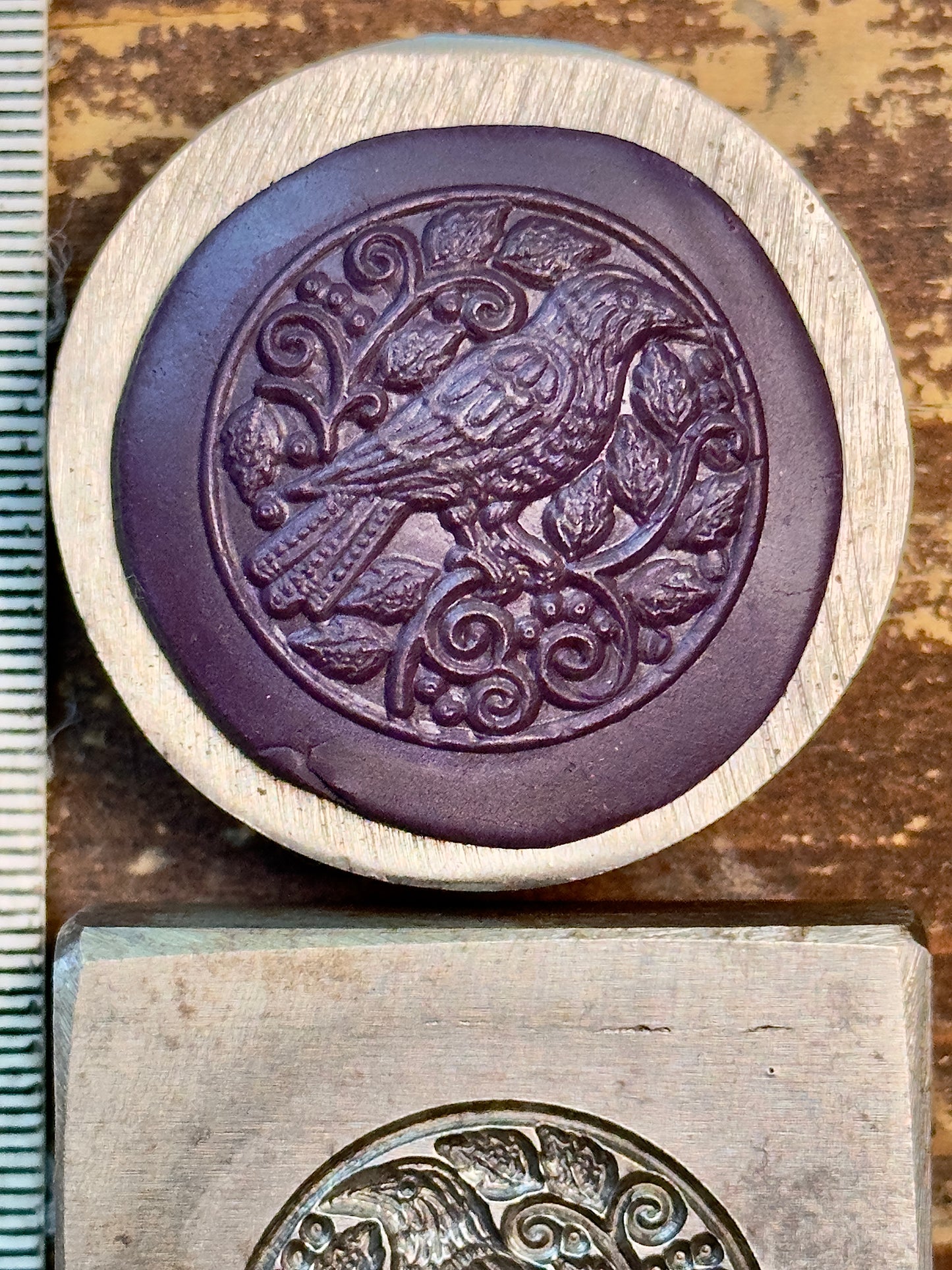 Wild crow in the garden steel medallion impression die