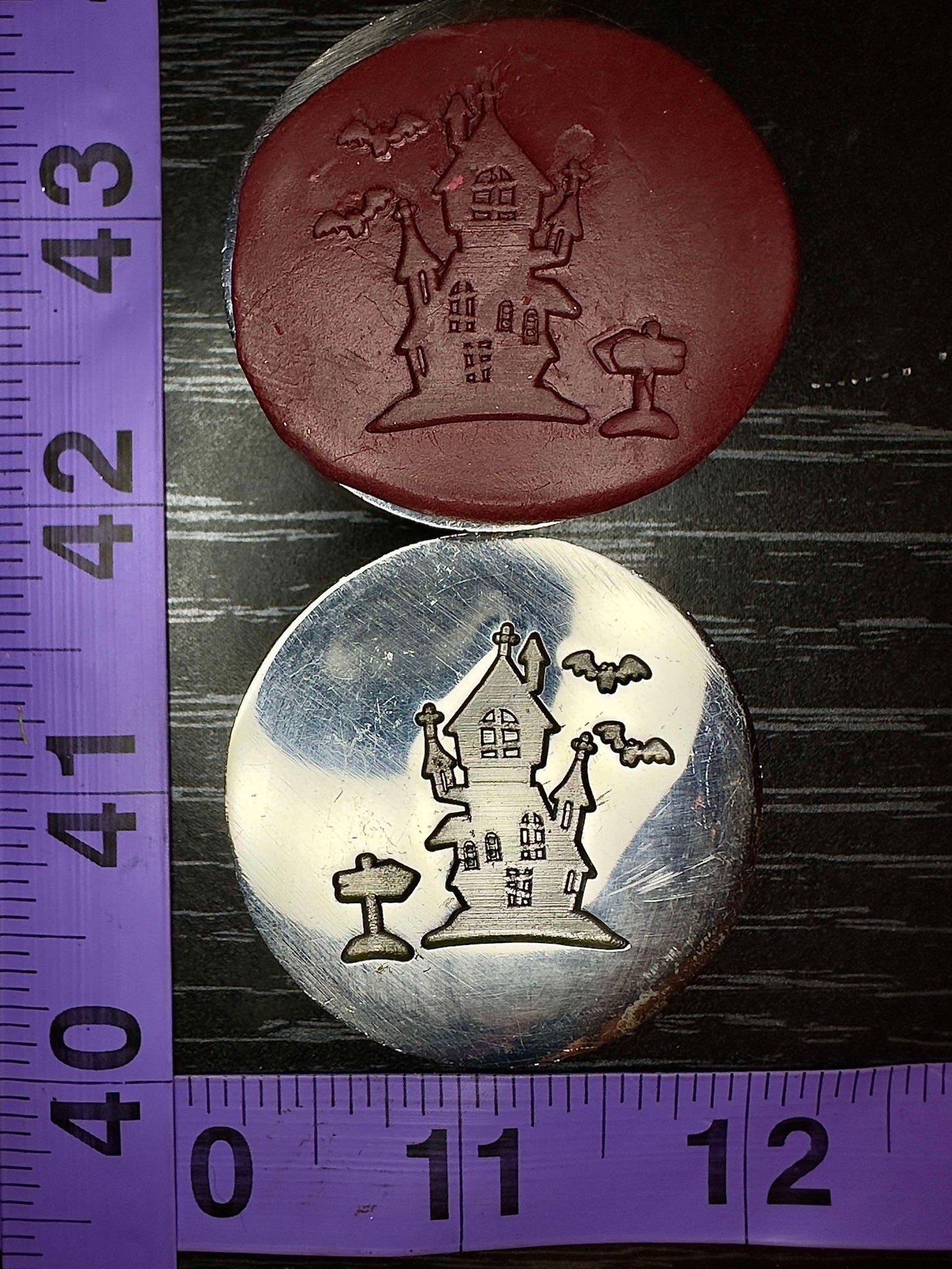 Mushroom patch, poison bottle and haunted house impression die set