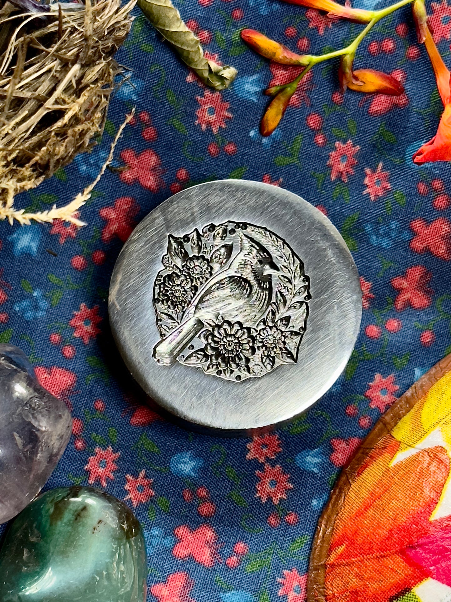 The Red Cardinal with flowers steel impression die