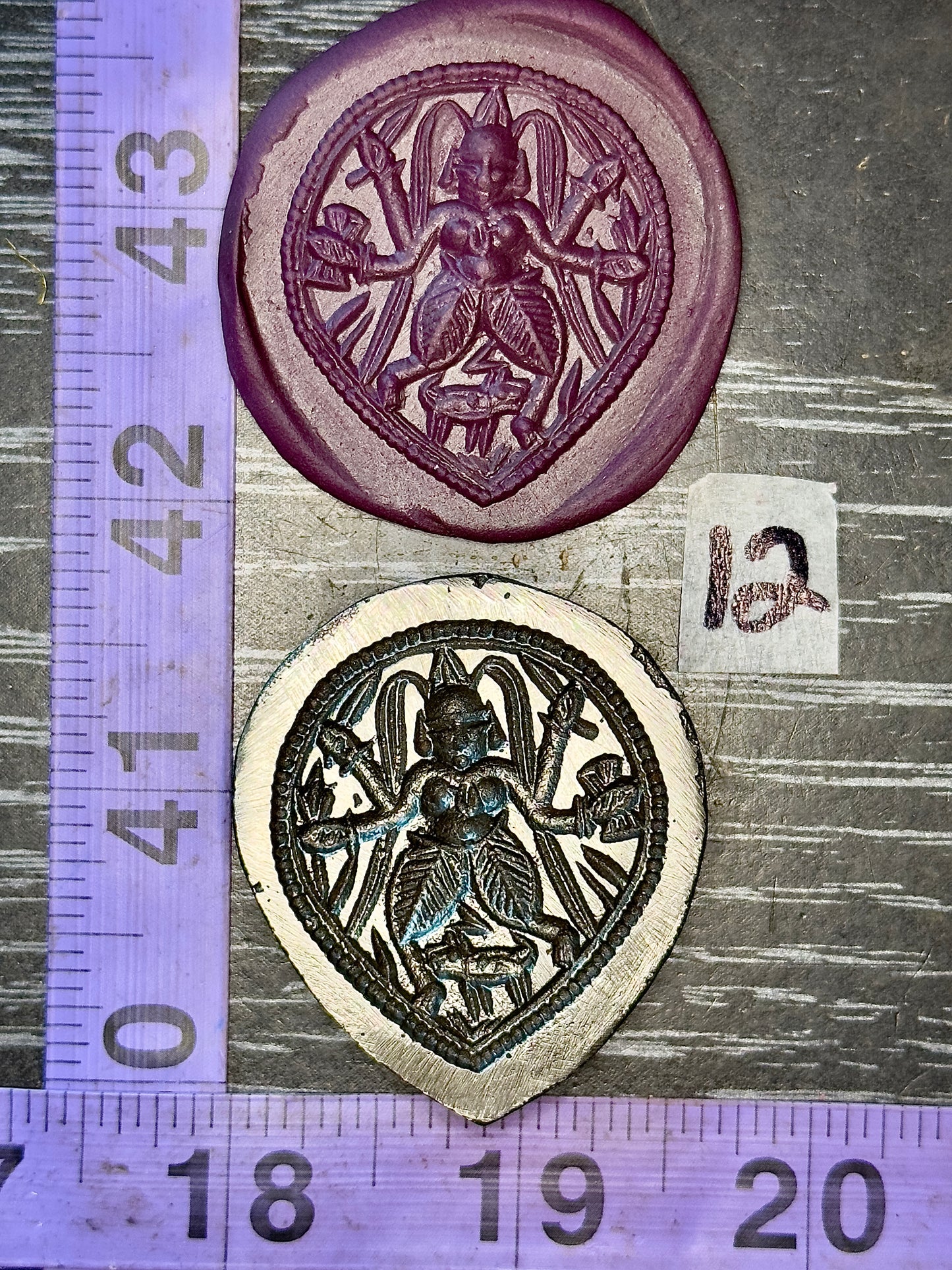 Antique steel peacocks impression die #12 deity goddess