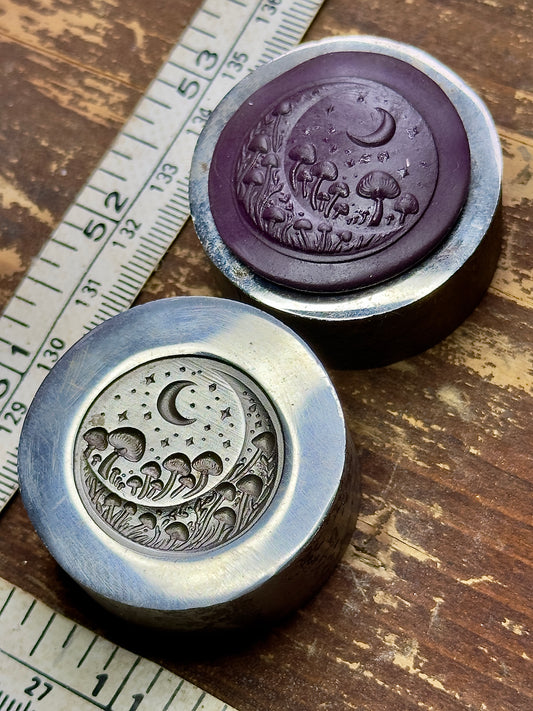 Magical night sky moon and mushroom scape impression die