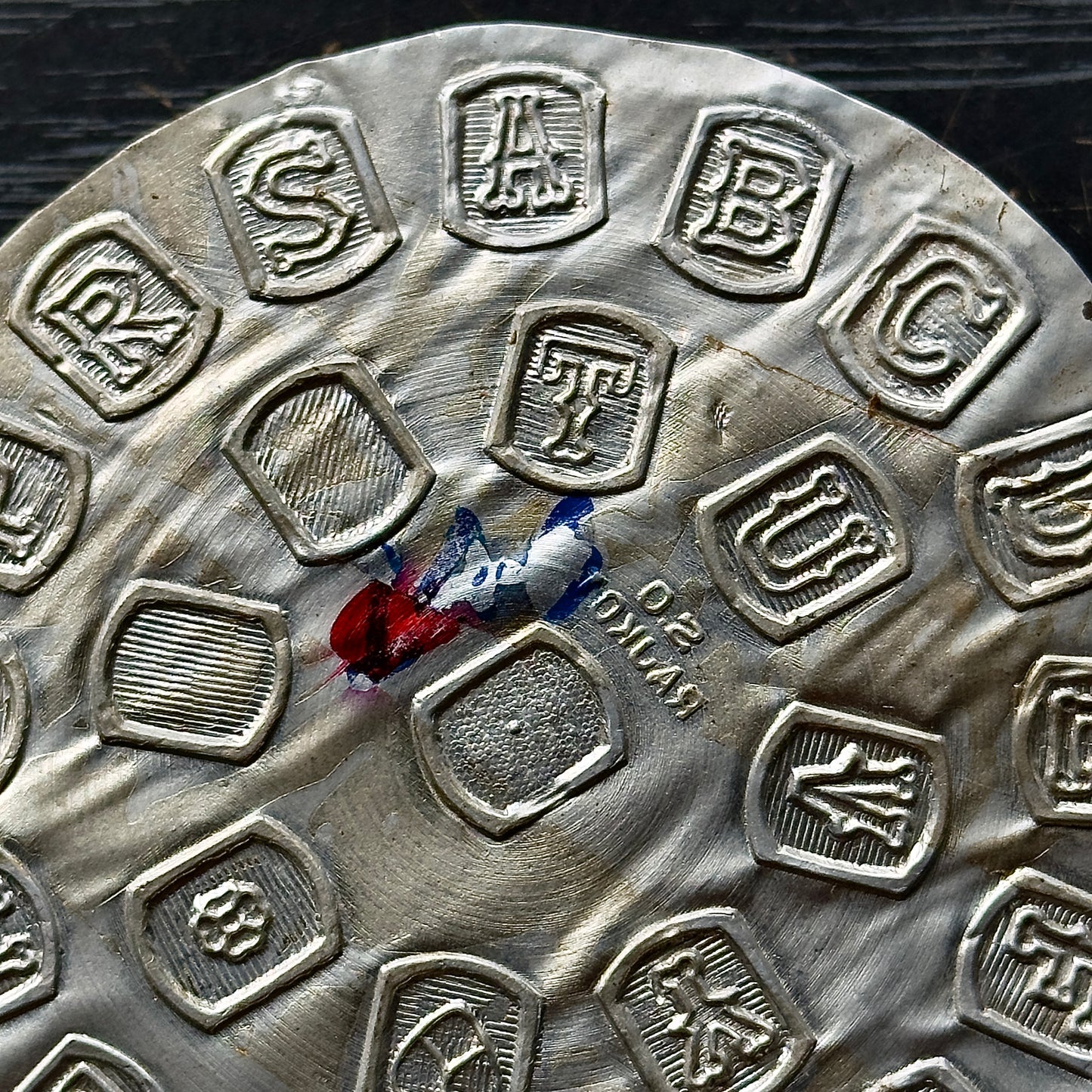 Vintage steel Alphabet plate #63