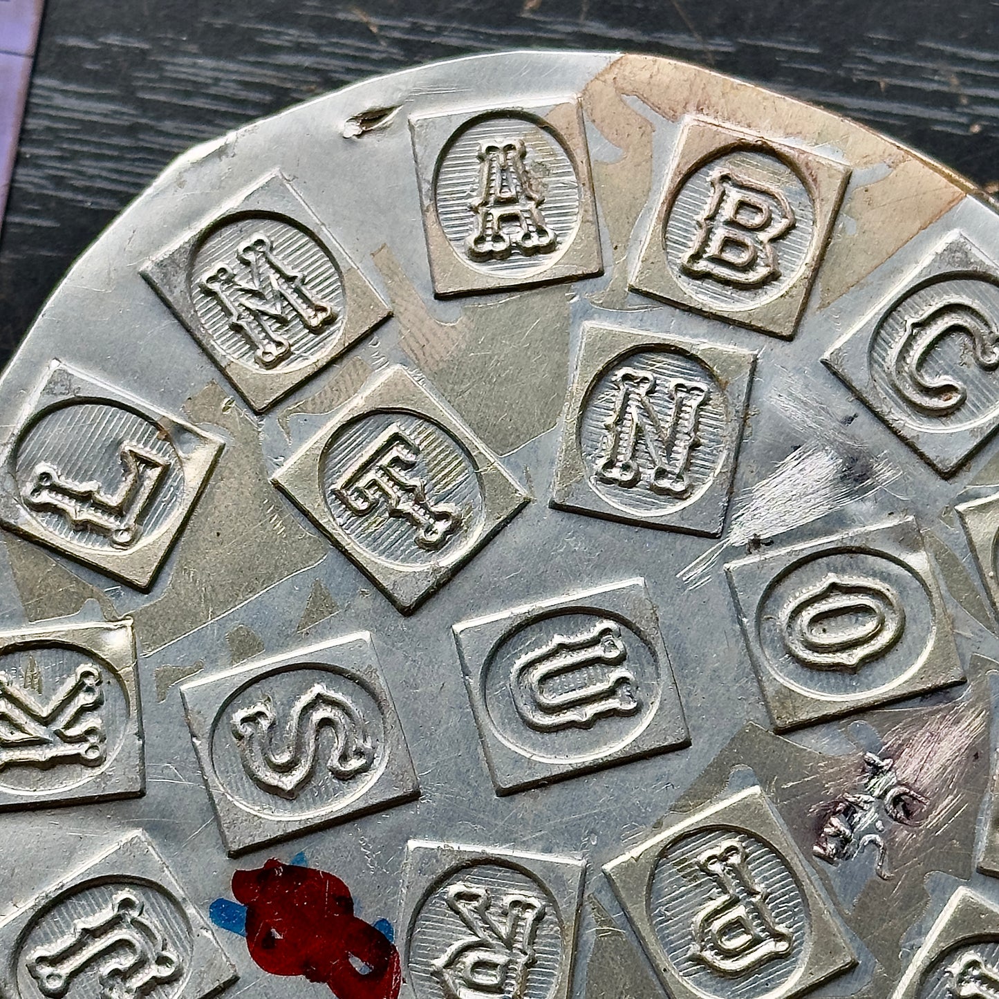 Vintage steel Alphabet plate  #64