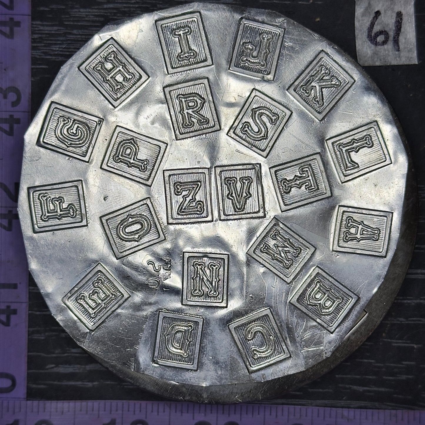 Vintage steel Alphabet plate  #61