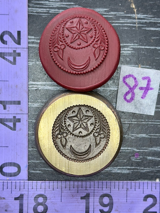Crescent moon and star bronze impression die #87