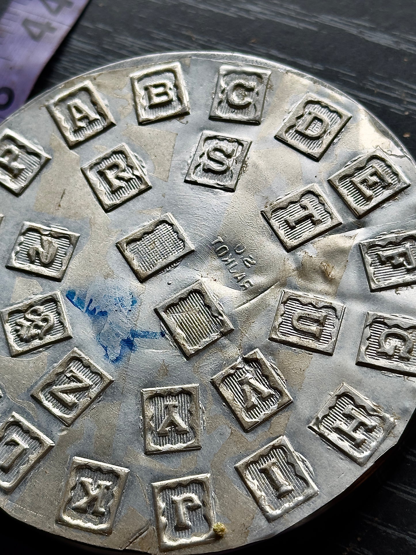 Vintage steel Alphabet plate  #71
