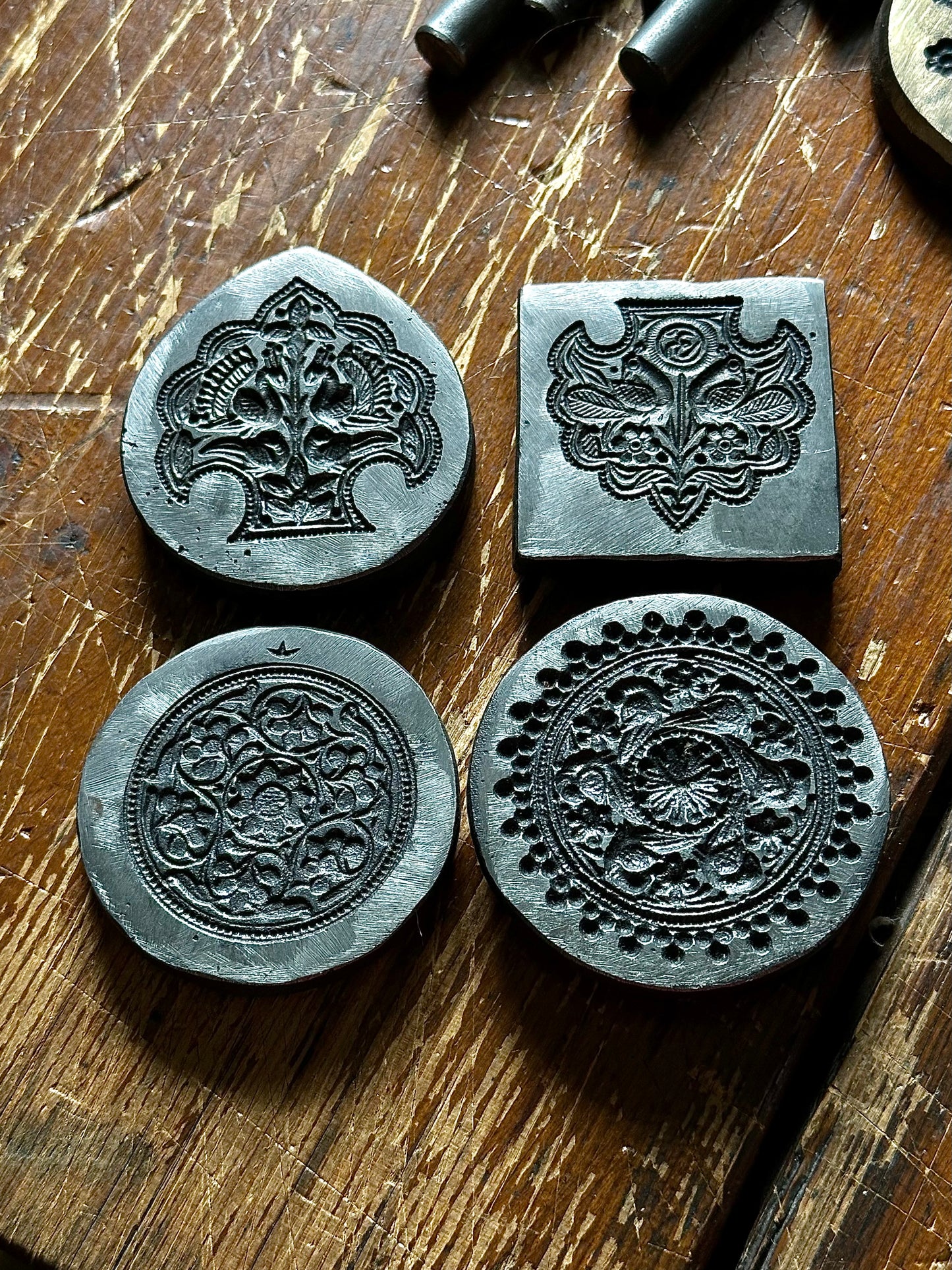 Vintage steel peacocks impression die set of 4