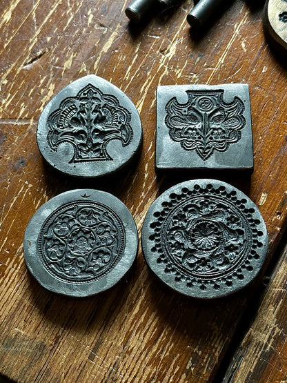 Vintage steel peacocks impression die set of 4