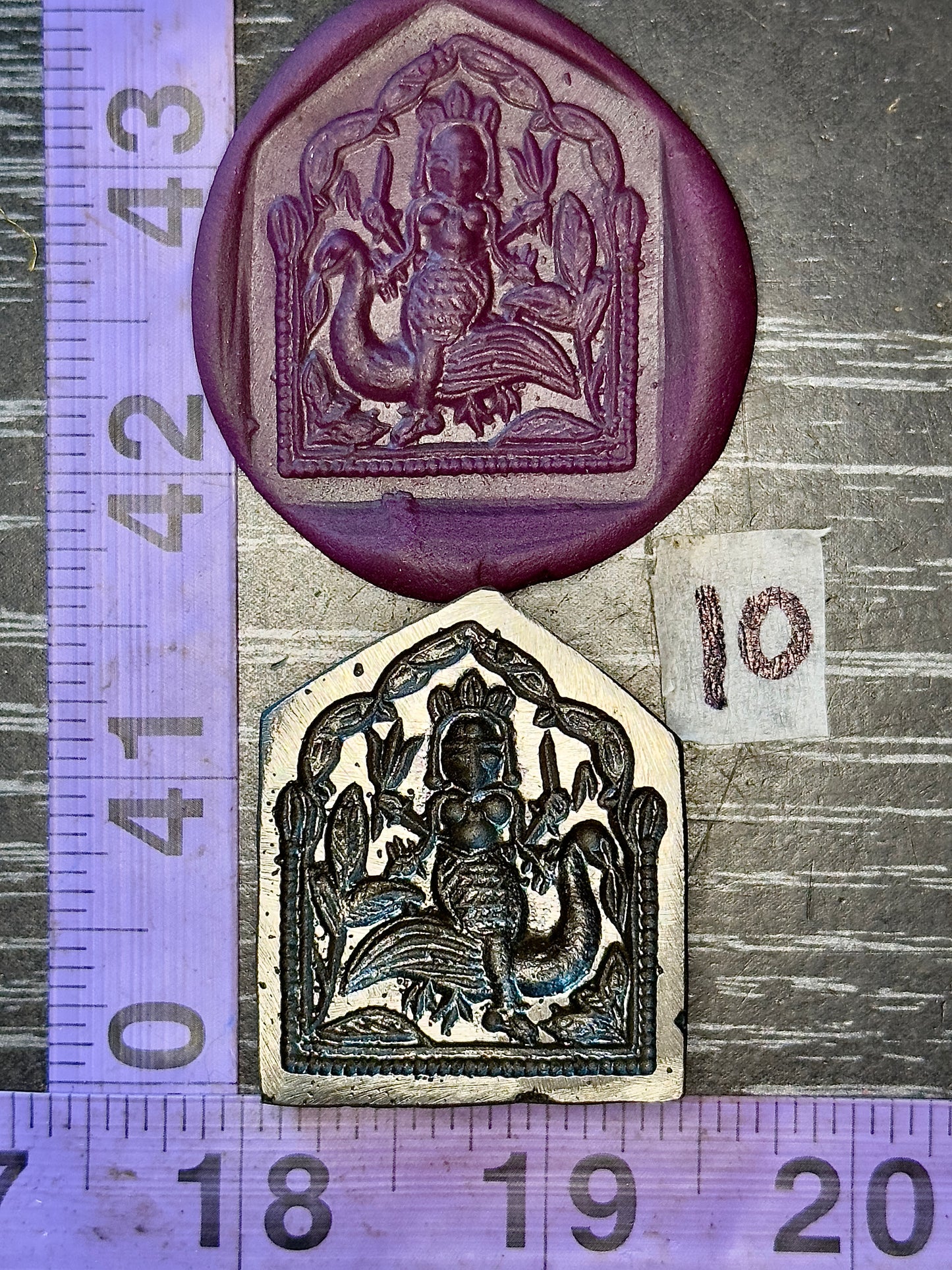 Antique steel peacocks impression die #10 deity goddess