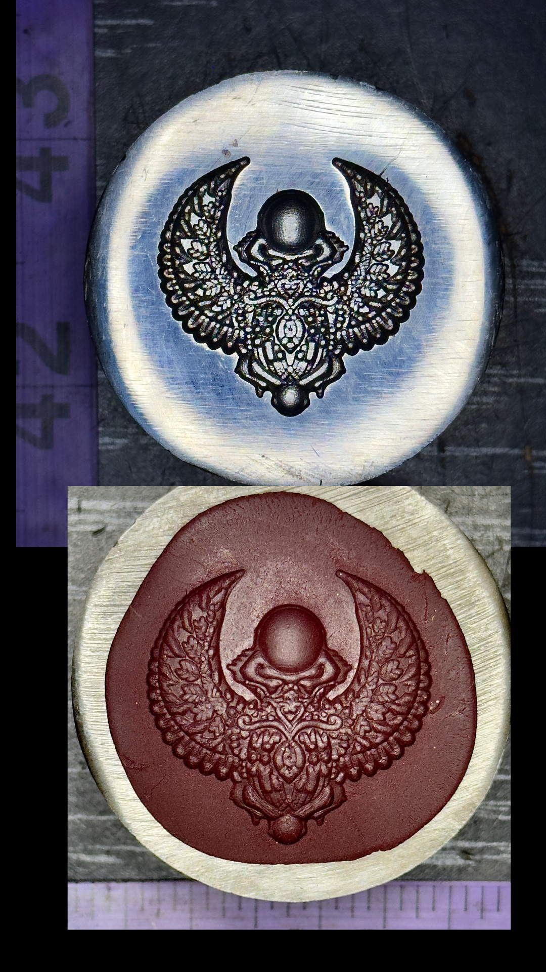 Scarab beetle steel impression die