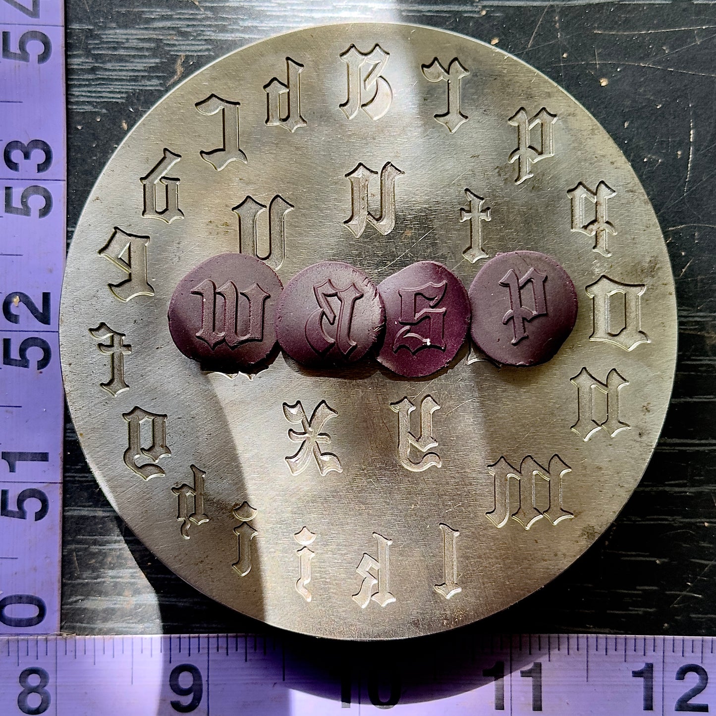 Lower case Gothic font letter plate impression die