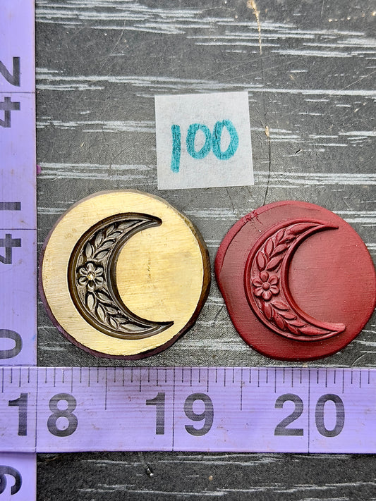 Floral crescent moon bronze impression die #100