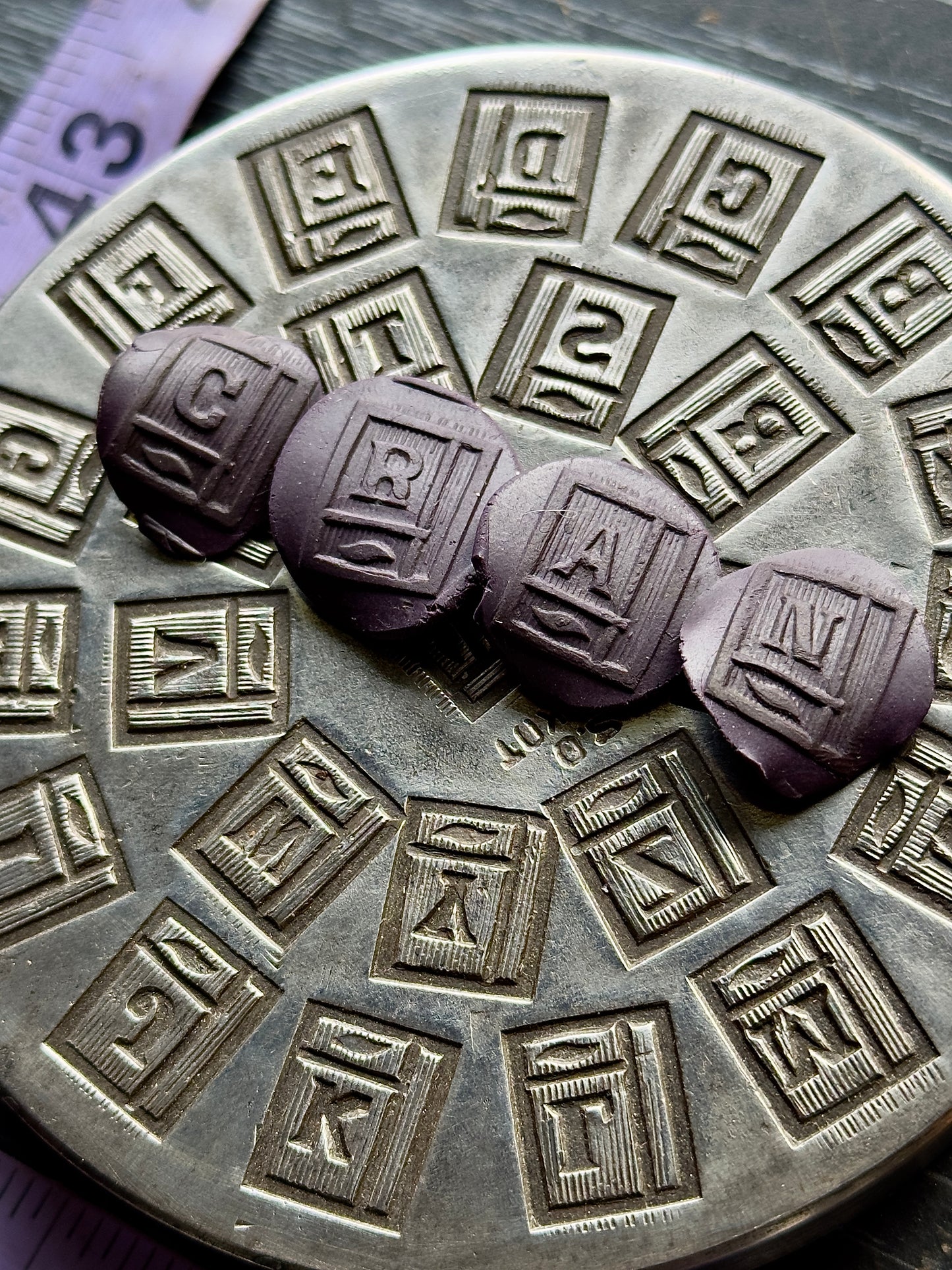 Vintage steel Alphabet plate  #68