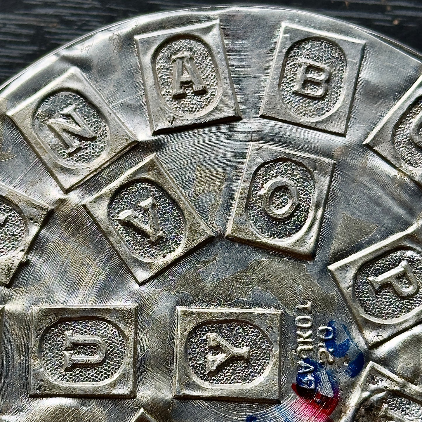 Vintage steel Alphabet plate  #65