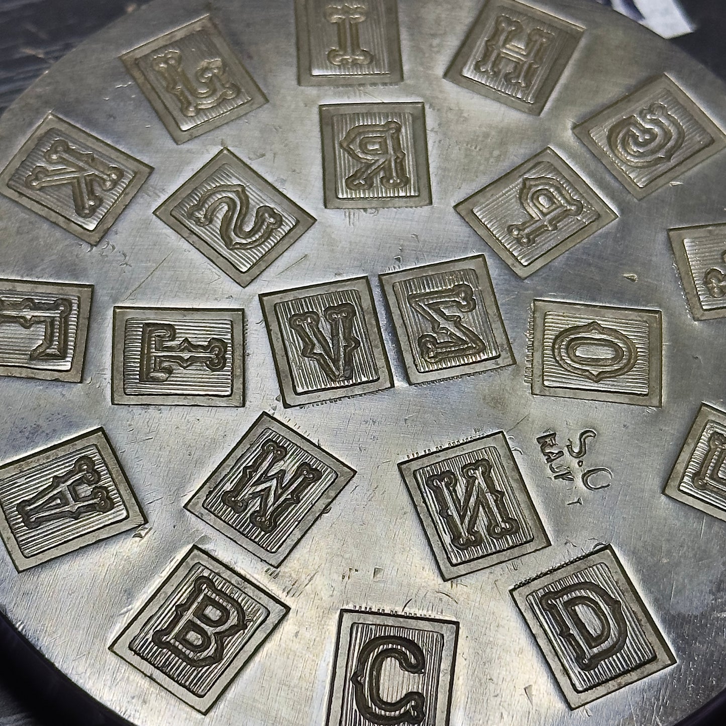 Vintage steel Alphabet plate  #61