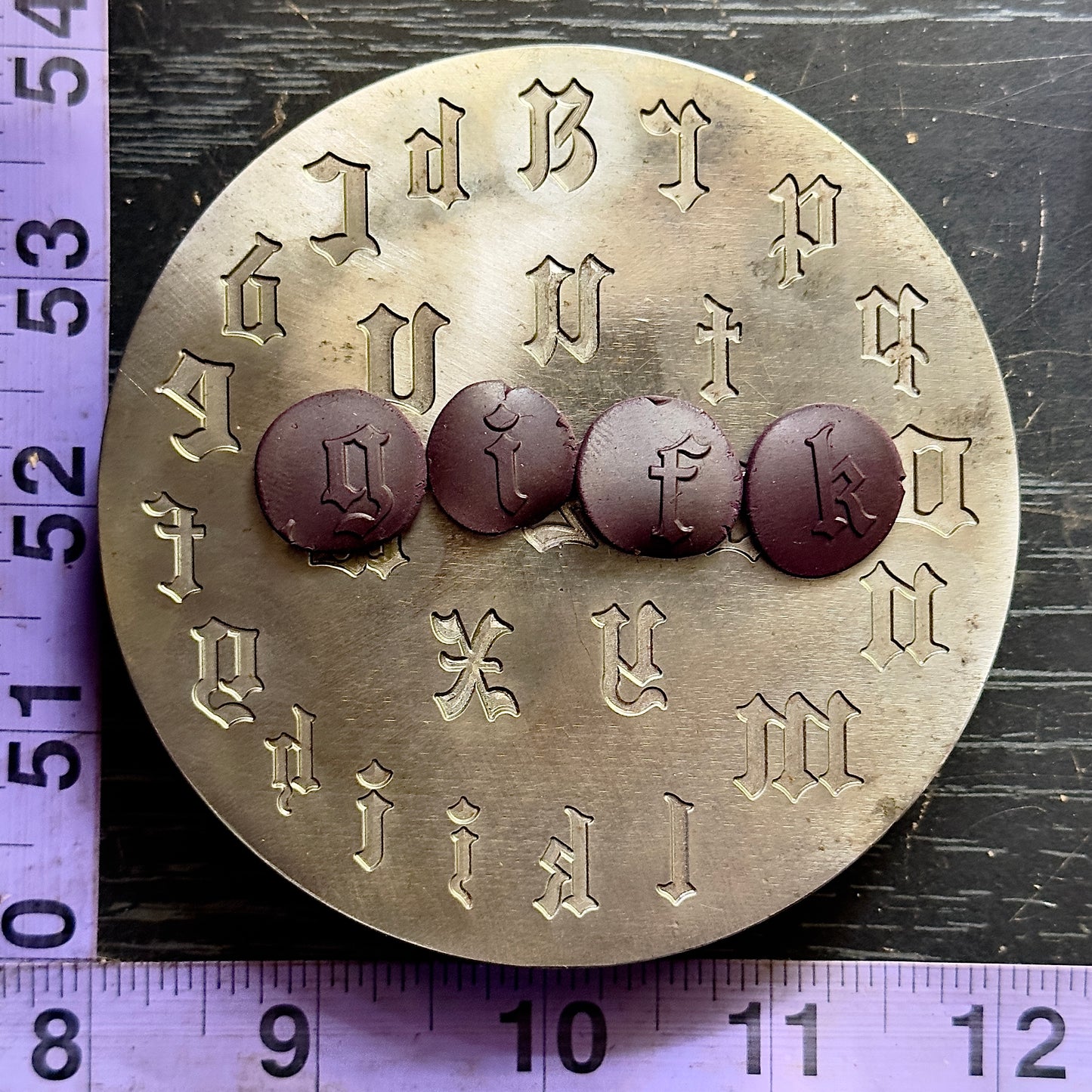 Lower case Gothic font letter plate impression die