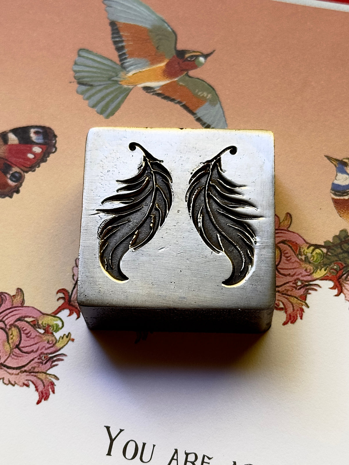 Whimsical feathers set steel impression die