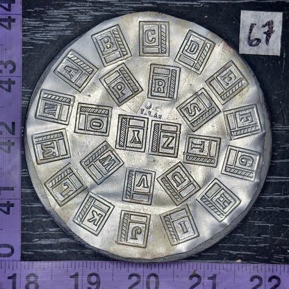 Vintage steel Alphabet plate  #67