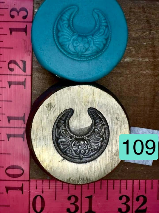 Floral crescent moon with face bronze impression die #109