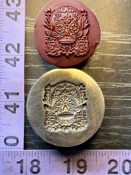 Sugar Skull with cross, day of the dead, calavera steel impression die