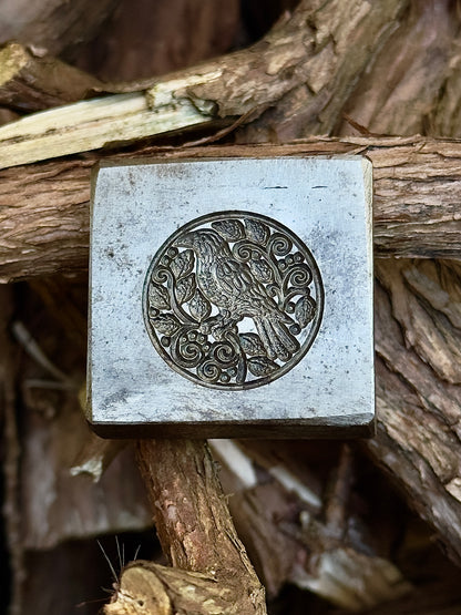 Wild crow in the garden steel medallion impression die