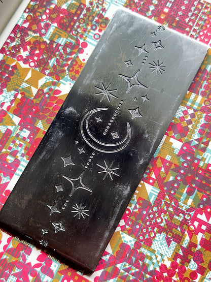 Celestial crescent moon and stars Texture/rolling mill plate