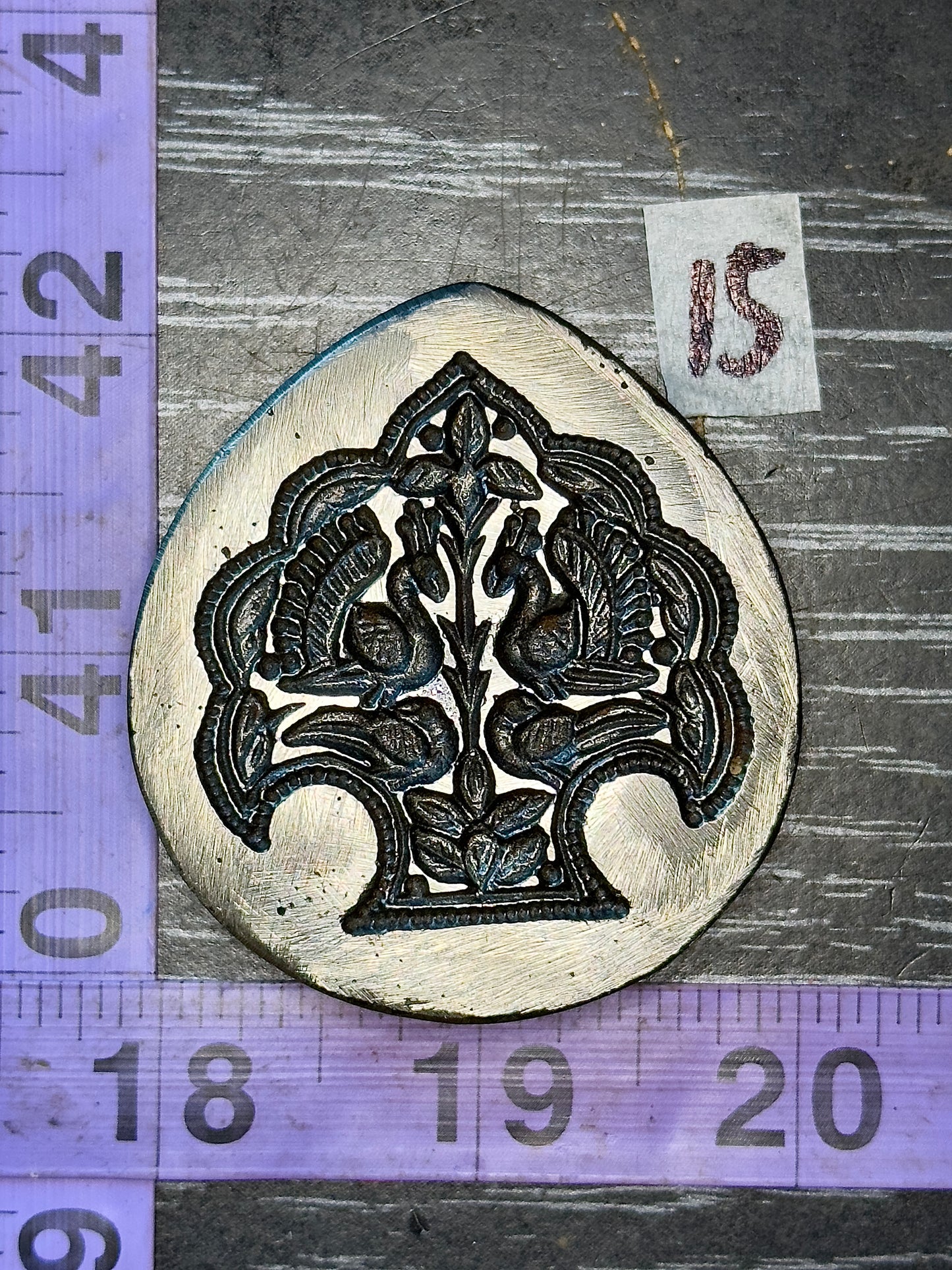 Antique steel peacocks impression die #15