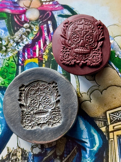 Sugar Skull with cross, day of the dead, calavera steel impression die