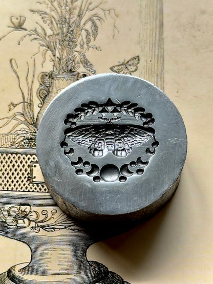 Moth and moon phase impression steel die