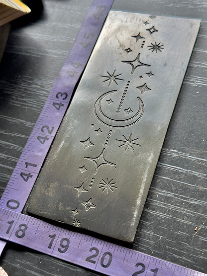 Celestial crescent moon and stars Texture/rolling mill plate