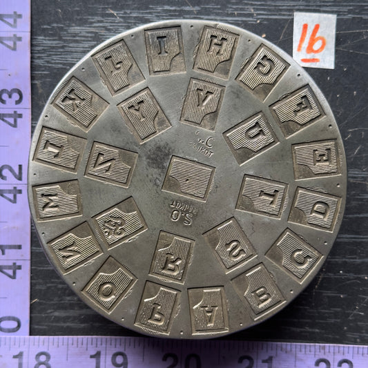 Vintage steel Alphabet plate  #16