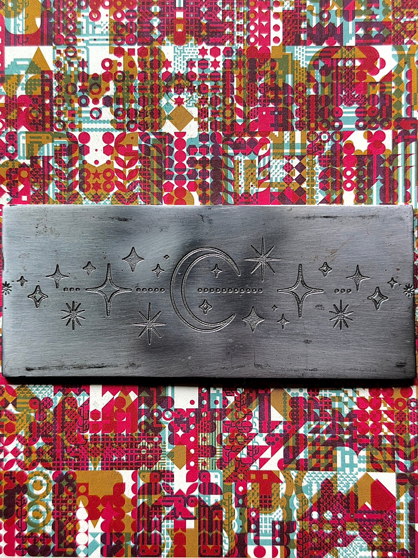 Celestial crescent moon and stars Texture/rolling mill plate