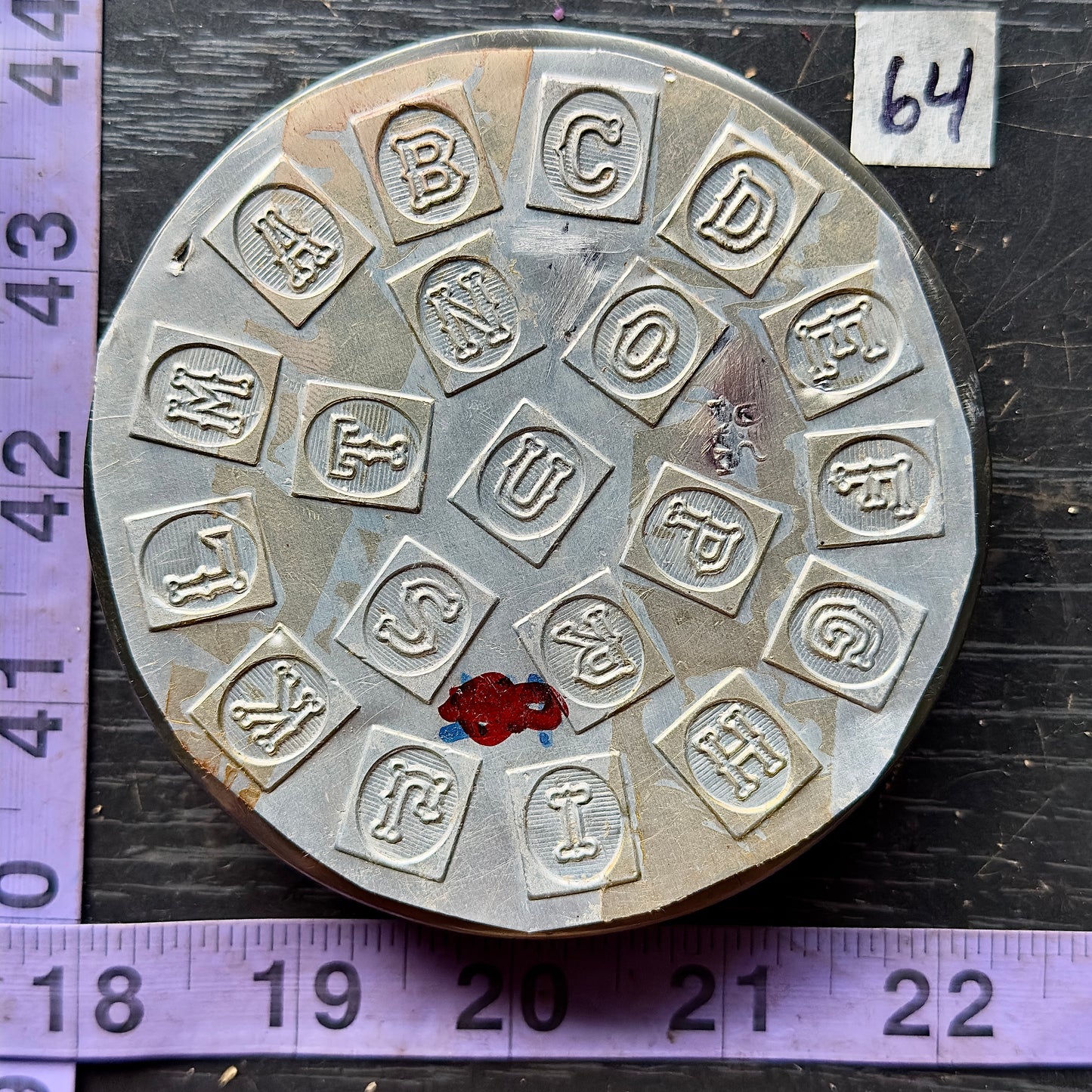 Vintage steel Alphabet plate  #64