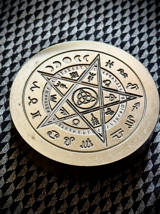 Moon phase astrological symbols, pentagram and more shot plate impression die
