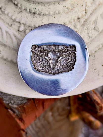 Decorated Eagle and SW style longhorn with tooled leather background steel impression die 2 pc set