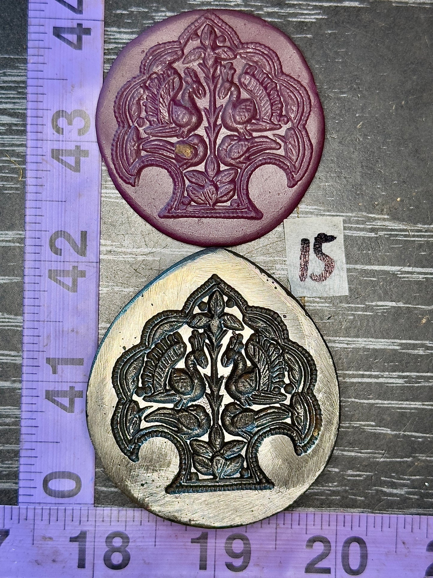 Antique steel peacocks impression die #15