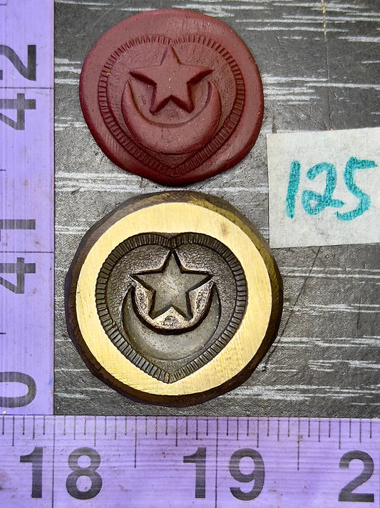 Crescent moon and star in heart bronze impression die #125