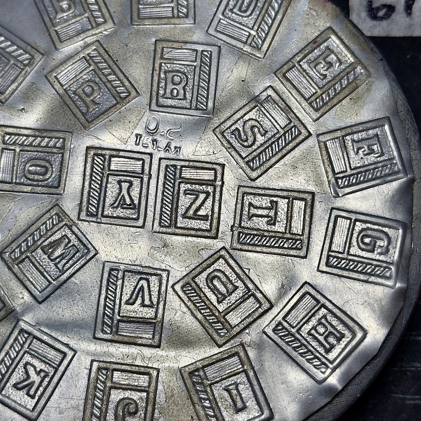 Vintage steel Alphabet plate  #67