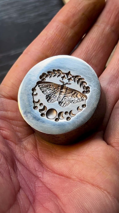 Moth and moon phase impression steel die