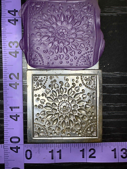 Square floral pattern mandala shallow impression steel die #3